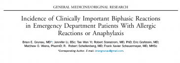 Incidence of Clinically Important Biphasic Reactions in Emergency Department Patients With Allergic Reactions or Anaphylaxis.