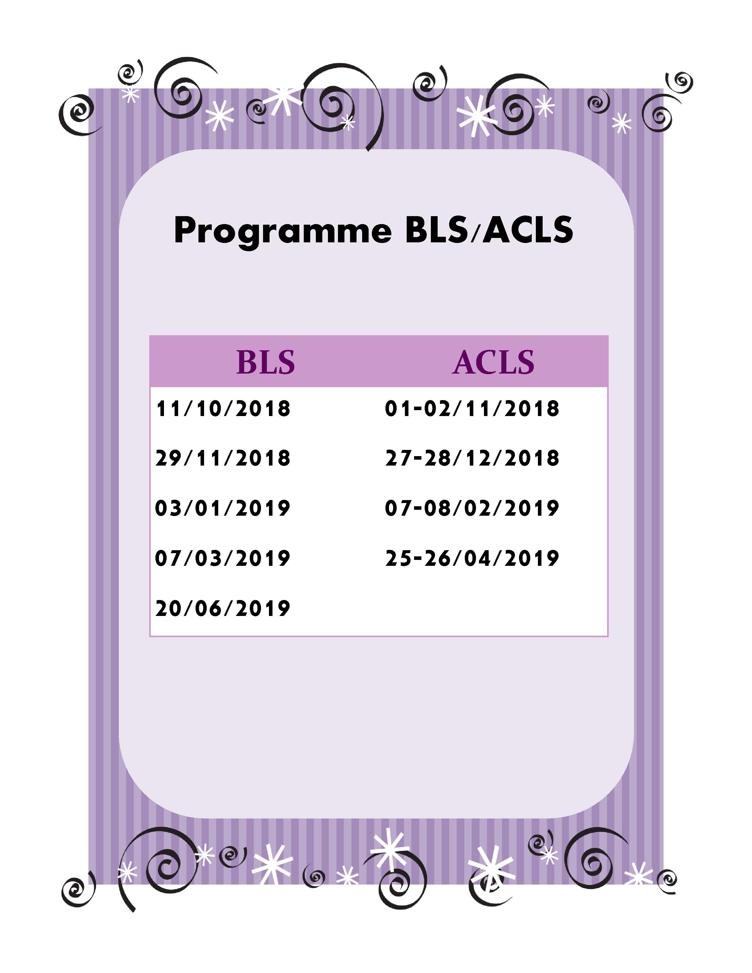 Programme BLS et ACLS 2018